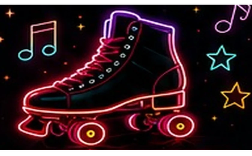 Neon roller skate with music notes