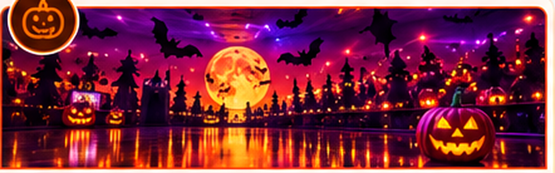 Halloween party atmosphere with pumpkins and festive fall lighting